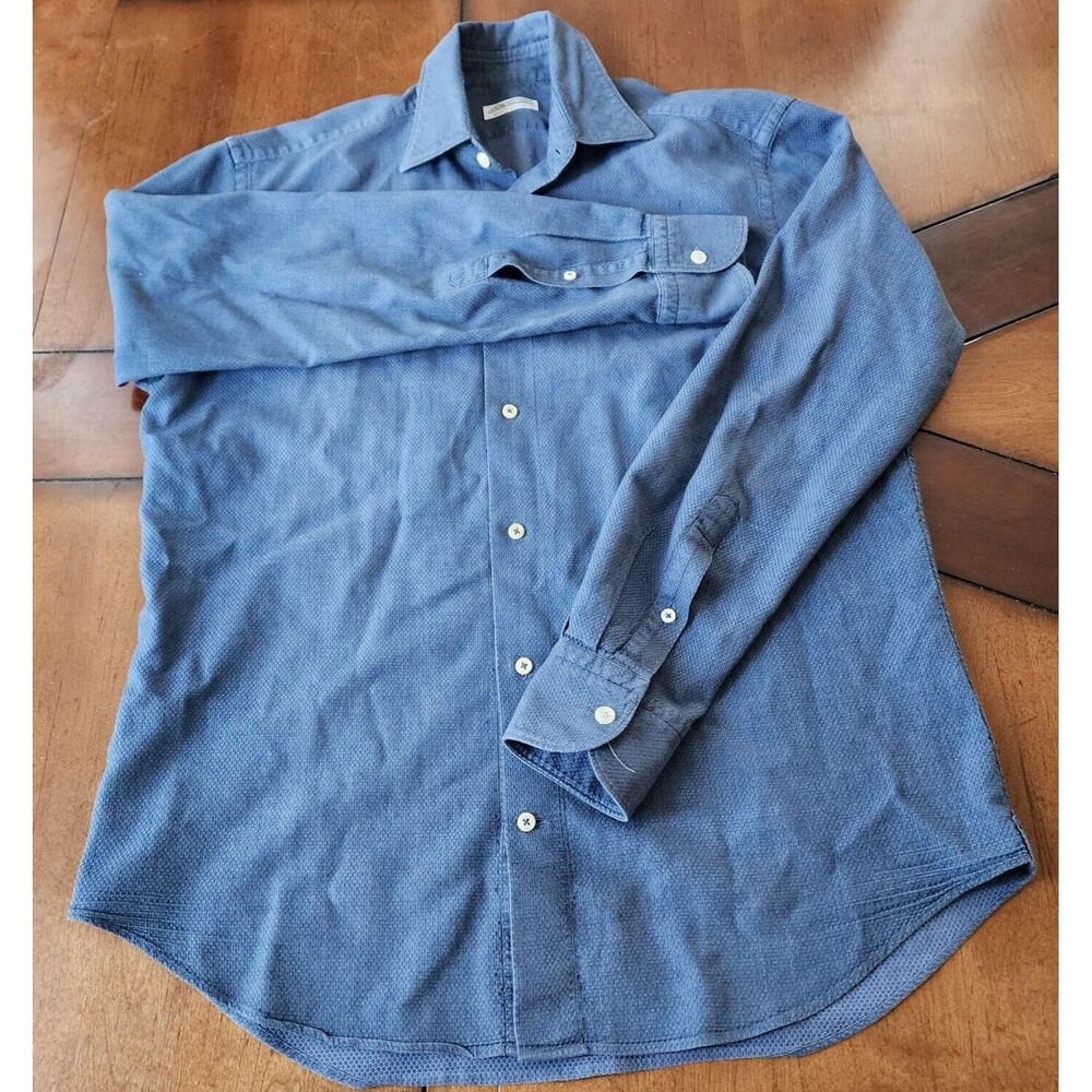 Piattelli Barneys New York Long Sleeve Woven Navy Men Shirt Size M